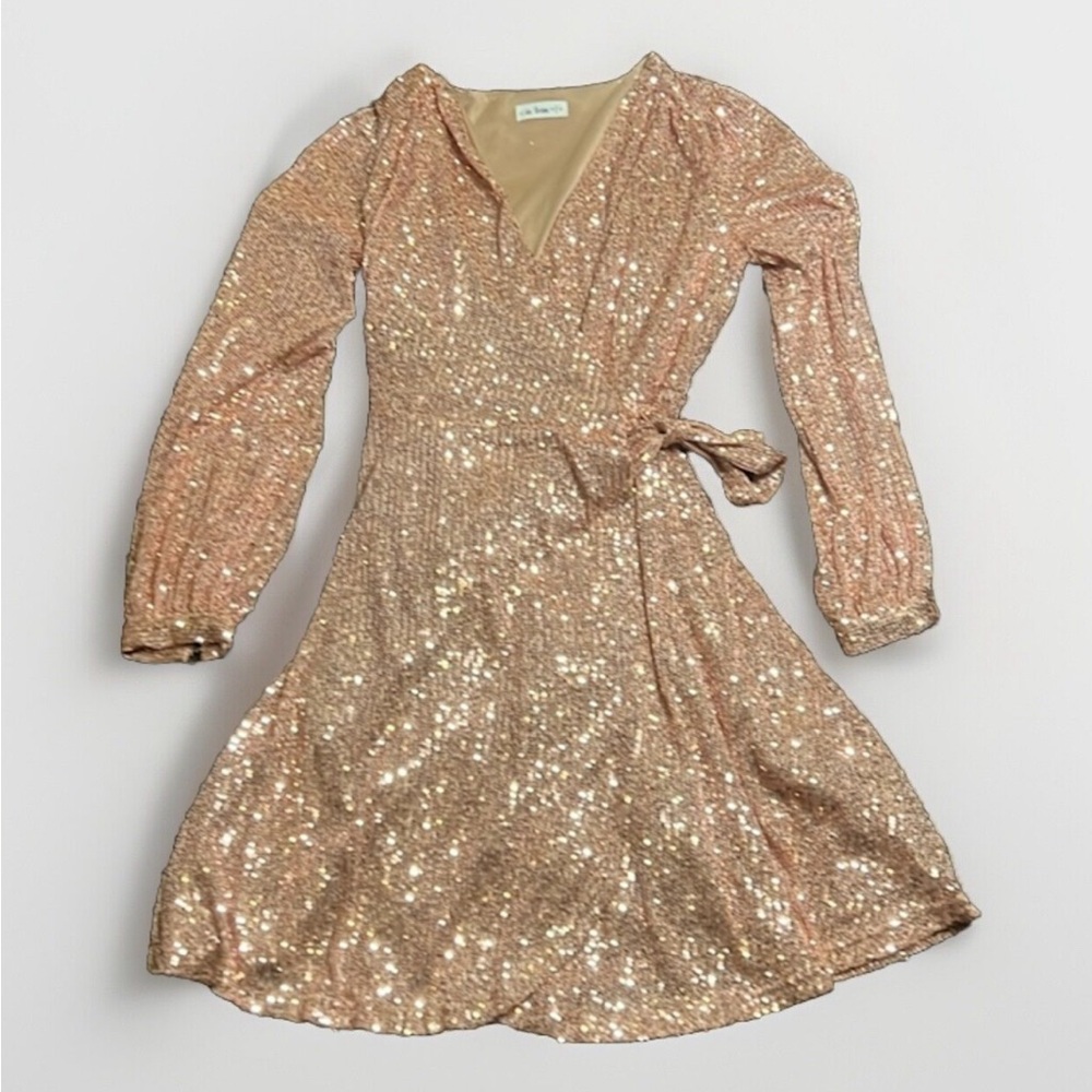 Elegant Gold Sequin Long Sleeve Dress